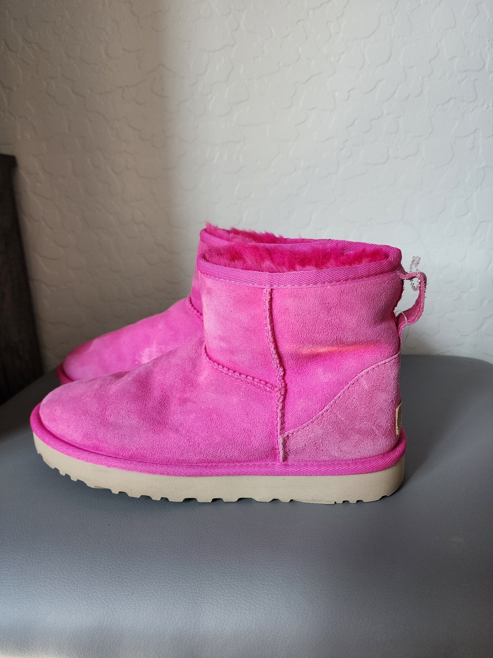 UGG Girls Hot Pink Suede Shearling Ankle Boots